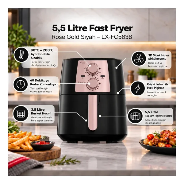 Luxell Fastfryer LX-FC 5.5 lt Yağsız Fritöz - Görsel 4