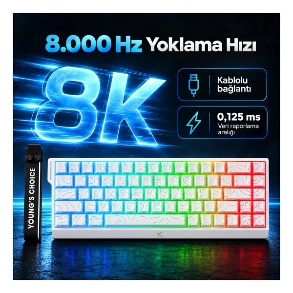 Mchose Ace 68 MC-ACE68-16 Topographic Beyaz RGB %65 TKL Uranus Magnetic Switch eSports Kablolu Mekanik Oyuncu Klavyesi - Görsel 3