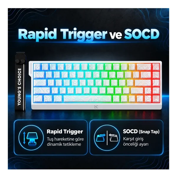 Mchose Ace 68 MC-ACE68-16 Topographic Beyaz RGB %65 TKL Uranus Magnetic Switch eSports Kablolu Mekanik Oyuncu Klavyesi - Görsel 4