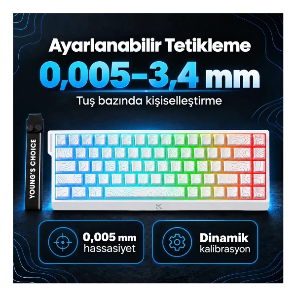 Mchose Ace 68 MC-ACE68-16 Topographic Beyaz RGB %65 TKL Uranus Magnetic Switch eSports Kablolu Mekanik Oyuncu Klavyesi - Görsel 5