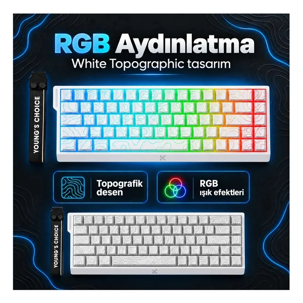 Mchose Ace 68 MC-ACE68-16 Topographic Beyaz RGB %65 TKL Uranus Magnetic Switch eSports Kablolu Mekanik Oyuncu Klavyesi - Görsel 7