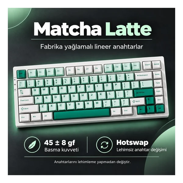 Mchose G75 Pro G75-9A RGB %75 TKL Matcha Latte Switch Kablolu/Kablosuz Mekanik Oyuncu Klavyesi - Görsel 2