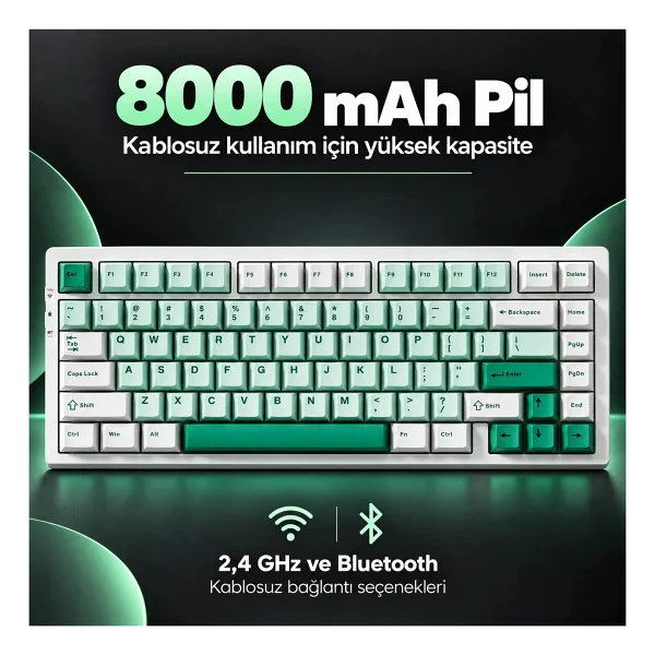 Mchose G75 Pro G75-9A RGB %75 TKL Matcha Latte Switch Kablolu/Kablosuz Mekanik Oyuncu Klavyesi - Görsel 4