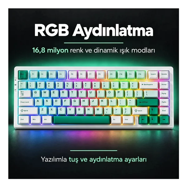 Mchose G75 Pro G75-9A RGB %75 TKL Matcha Latte Switch Kablolu/Kablosuz Mekanik Oyuncu Klavyesi - Görsel 5