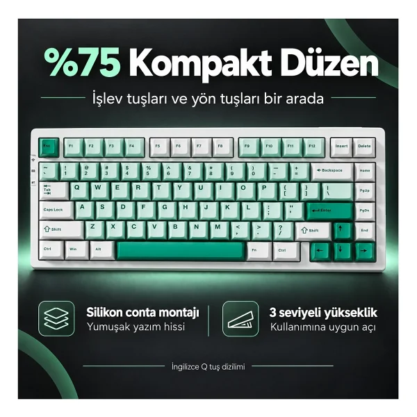 Mchose G75 Pro G75-9A RGB %75 TKL Matcha Latte Switch Kablolu/Kablosuz Mekanik Oyuncu Klavyesi - Görsel 6
