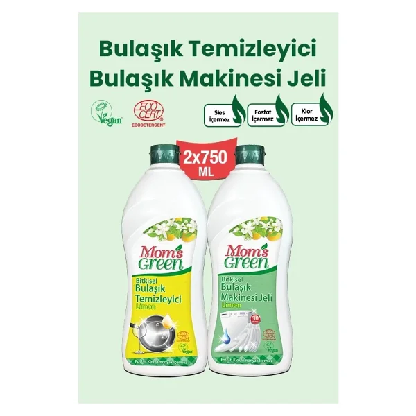 Mom's Green Bitkisel Bulaşık Makinesi Jeli + Bitkisel Bulaşık Temizleyici - Limonlu Eco (750 ) - 750 ml - Görsel 3