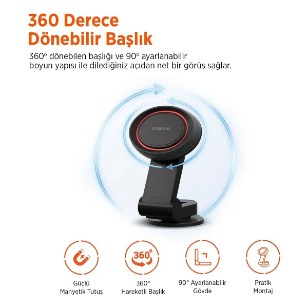 Polosmart Pbs155 Mıknatıslı Araç İçi Telefon Tutucu Siyah - Görsel 5