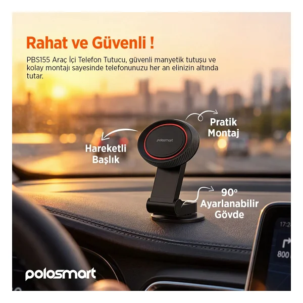 Polosmart Pbs155 Mıknatıslı Araç İçi Telefon Tutucu Siyah - Görsel 3