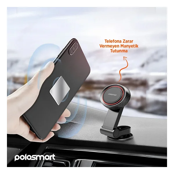 Polosmart Pbs155 Mıknatıslı Araç İçi Telefon Tutucu Siyah - Görsel 4