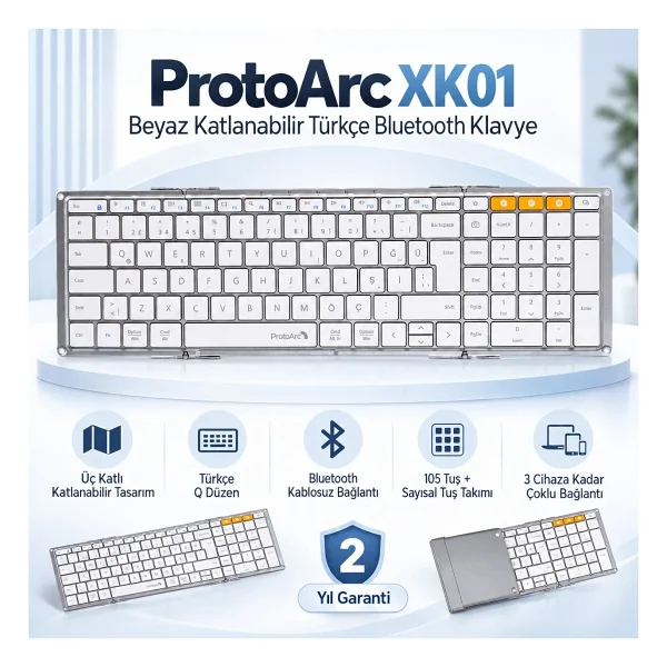 ProtoArc XK01 Beyaz Q Kablosuz Klavye - Görsel 10