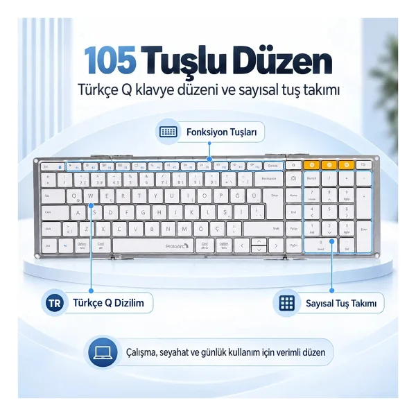 ProtoArc XK01 Beyaz Q Kablosuz Klavye - Görsel 5