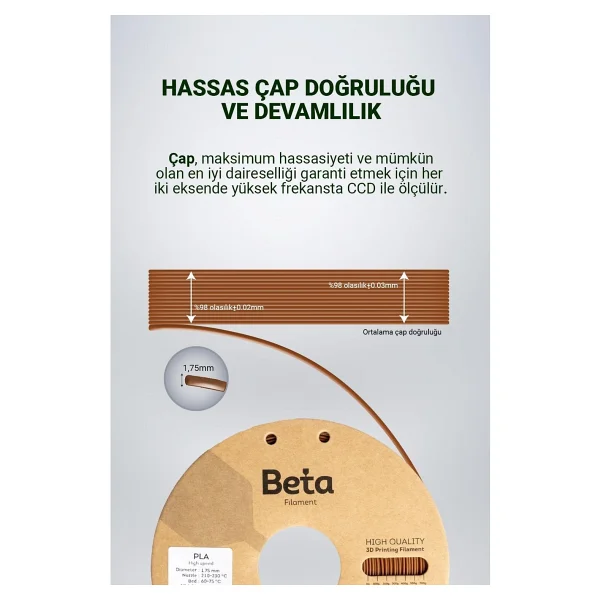 Beta PLA Plus 1.75 mm 1 kg Kahverengi Filament - Görsel 6