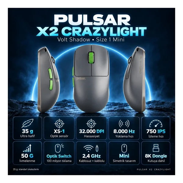 Pulsar X2 CrazyLight Şarjlı Optik Kablosuz Oyuncu Mouse - Görsel 5