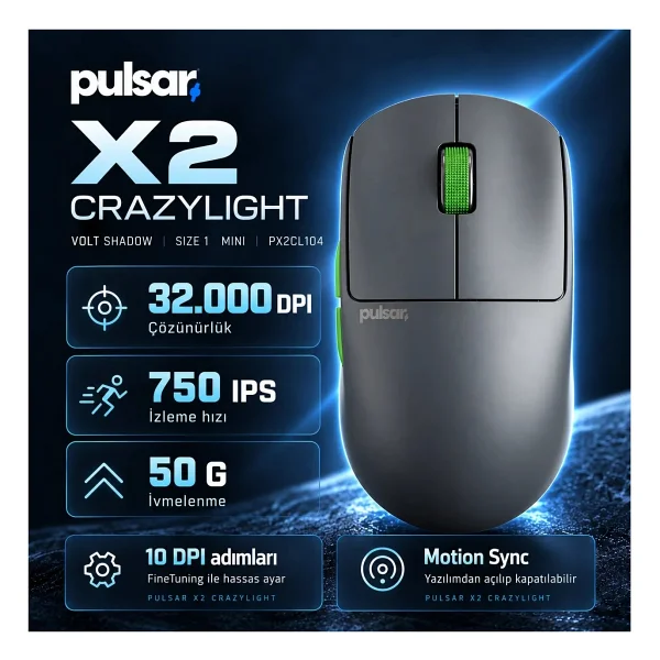 Pulsar X2 CrazyLight Şarjlı Optik Kablosuz Oyuncu Mouse - Görsel 6