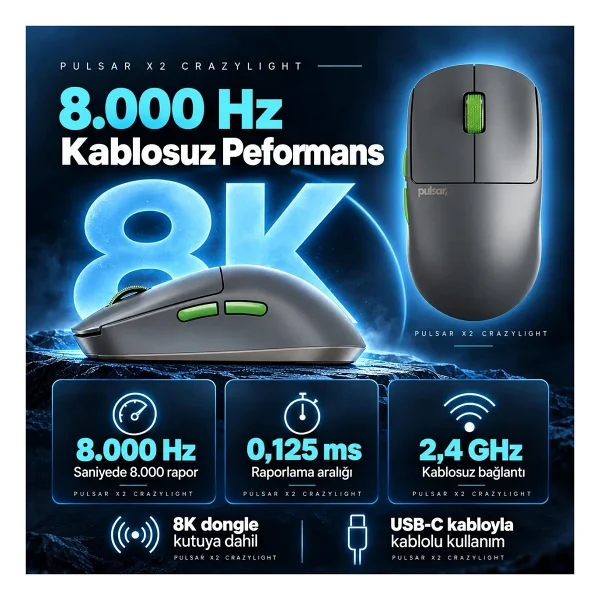 Pulsar X2 CrazyLight Şarjlı Optik Kablosuz Oyuncu Mouse - Görsel 7