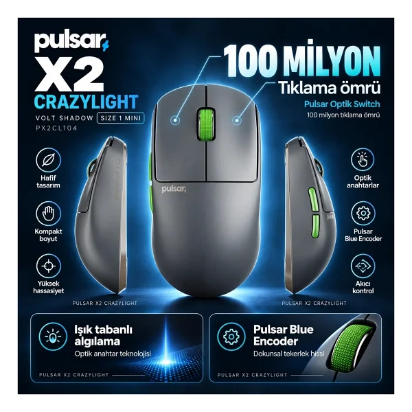 Pulsar X2 CrazyLight Şarjlı Optik Kablosuz Oyuncu Mouse - Görsel 8