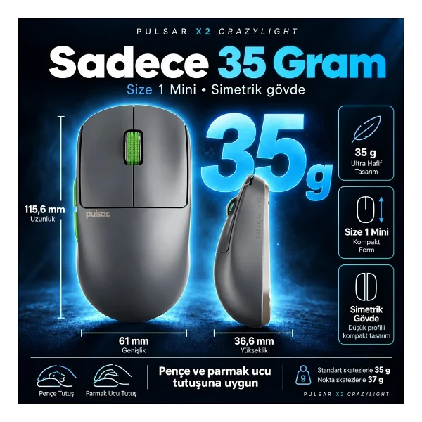 Pulsar X2 CrazyLight Şarjlı Optik Kablosuz Oyuncu Mouse - Görsel 9