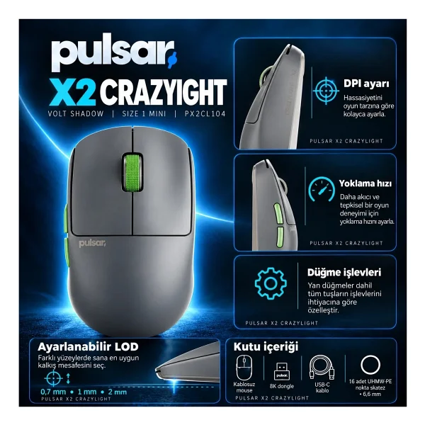 Pulsar X2 CrazyLight Şarjlı Optik Kablosuz Oyuncu Mouse - Görsel 10