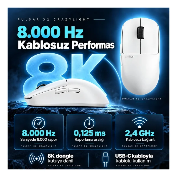Pulsar X2 CrazyLight Uyuni White Beyaz Şarjlı Optik Kablosuz Oyuncu Mouse - Görsel 7