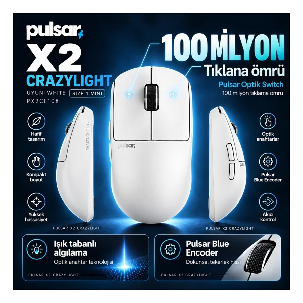 Pulsar X2 CrazyLight Uyuni White Beyaz Şarjlı Optik Kablosuz Oyuncu Mouse - Görsel 8