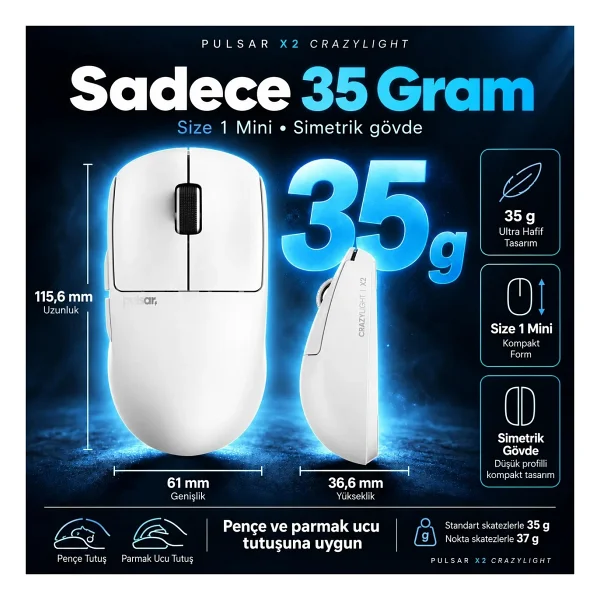Pulsar X2 CrazyLight Uyuni White Beyaz Şarjlı Optik Kablosuz Oyuncu Mouse - Görsel 9