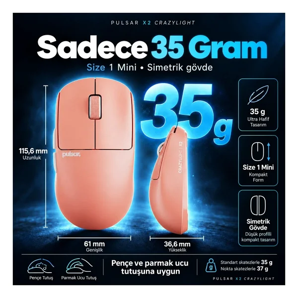 Pulsar X2 CrazyLight Sunset Haze Pembe Şarjlı Optik Kablosuz Oyuncu Mouse - Görsel 9