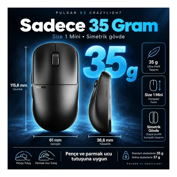 Pulsar X2 CrazyLight Jet Black Siyah Şarjlı Optik Kablosuz Oyuncu Mouse - Görsel 9