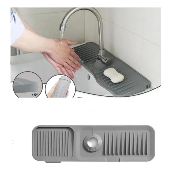 Elastik Mutfak Banyo Musluk Matı Düzenleyici Kaydırmaz Taban Organizer Lavabo Kenar Matı - Görsel 9