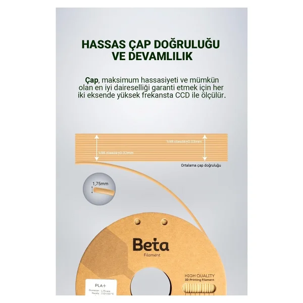 Beta PLA Plus 1.75 mm 1 kg Krem Filament - Görsel 7