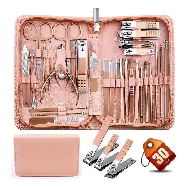30 Parça Manikür Seti Profesyonel Tırnak Makası Seti Paslanmaz Çelik Katı Manikür Seti Tırnak Bakım Seti Pembe Kutulu Sevgililer Günü(Pink) - Görsel 6