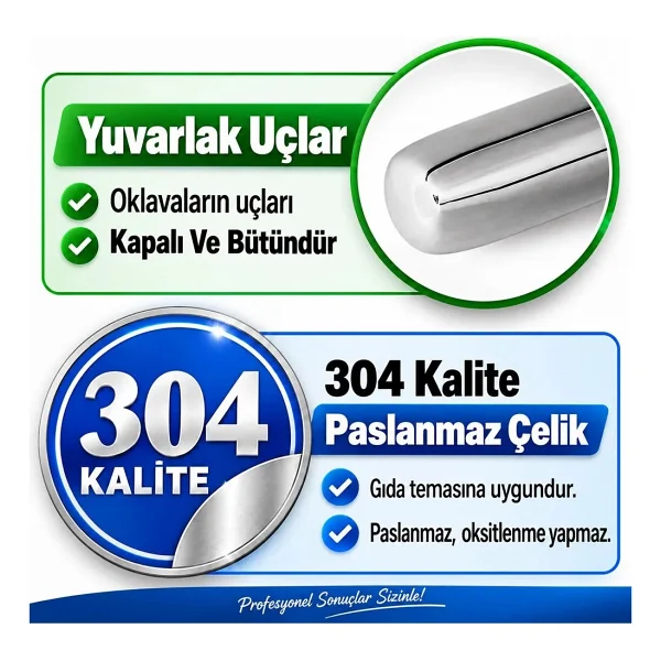 100cm Çelik Oklava 304 Kalite Paslanmaz Çelik Krom Metal Hamur Börek Baklava Yufka Açma Oklavası - Görsel 4