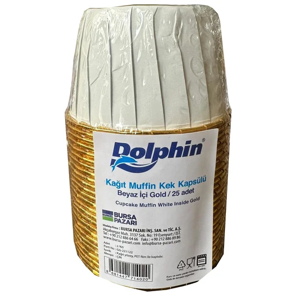 Dolphin Muffin Kagit Karton Altin Beyaz Cupcake Kek Kalibi Kapsulu Kabi - 25 Adetlik 3 Paket - Görsel 2