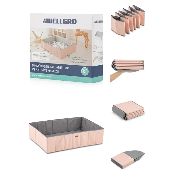 Wellgro Katlanır Dikdörtgen Pembe Top Havuzu - Görsel 2