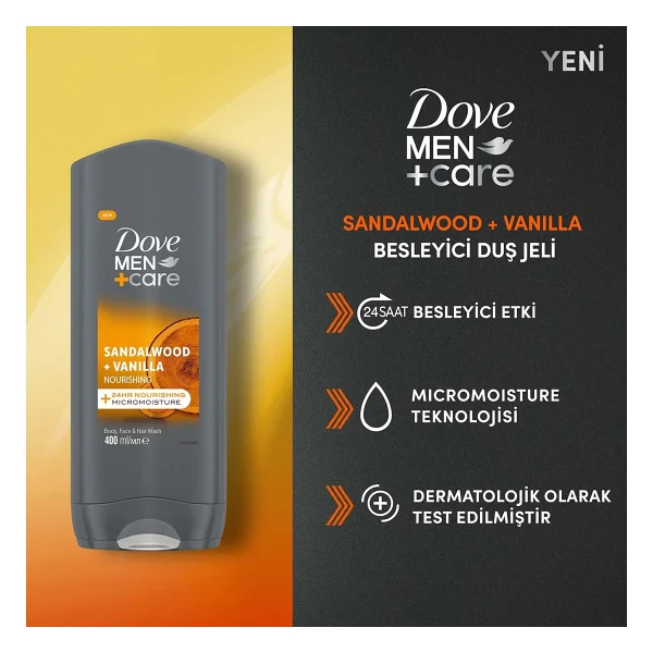 Dove Men +Care Sandalwood Vanilla 400 ml Duş Jeli - Görsel 3
