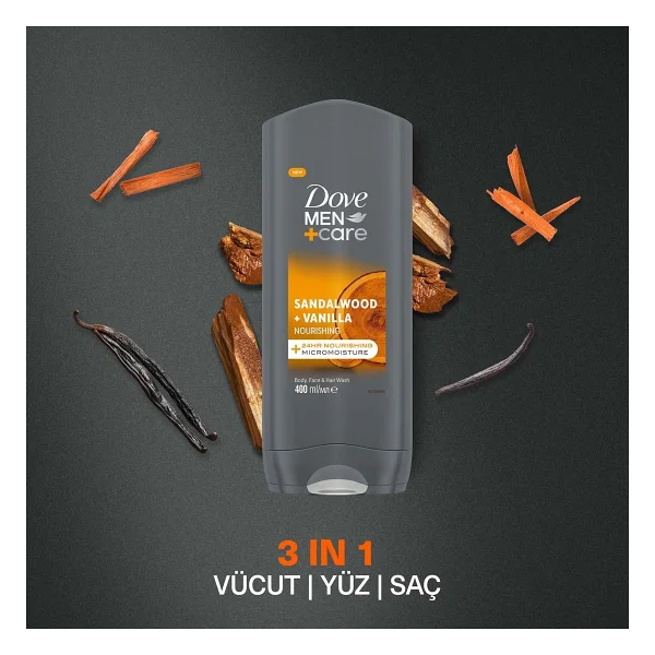 Dove Men +Care Sandalwood Vanilla 400 ml Duş Jeli - Görsel 6