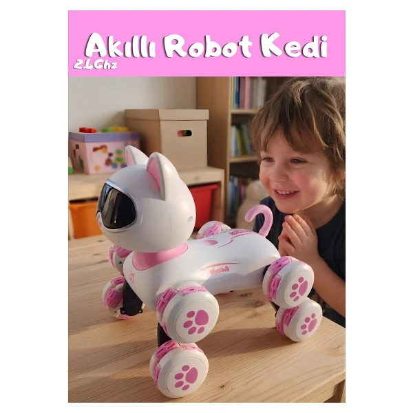 Boratila Toys Akıllı Robot Kedi 360 Derece Dönebilen Çok Fonksiyonlu Uzaktan Kumandalı Oyuncak - Mavi - Görsel 7