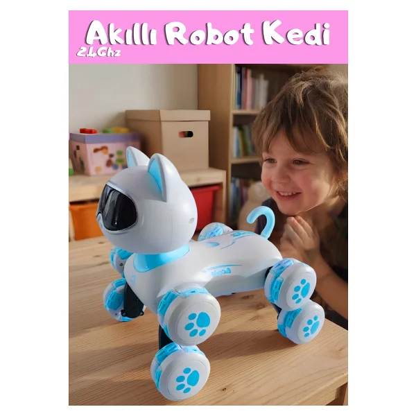 Boratila Toys Akıllı Robot Kedi 360 Derece Dönebilen Çok Fonksiyonlu Uzaktan Kumandalı Oyuncak - Mavi - Görsel 2