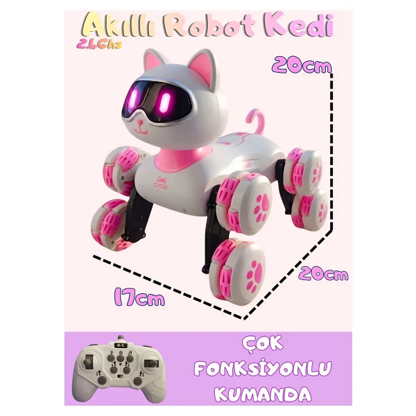 Boratila Toys Akıllı Robot Kedi 360 Derece Dönebilen Çok Fonksiyonlu Uzaktan Kumandalı Oyuncak - Mavi - Görsel 3