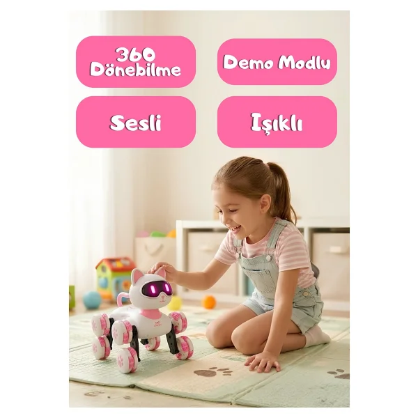 Boratila Toys Akıllı Robot Kedi 360 Derece Dönebilen Çok Fonksiyonlu Uzaktan Kumandalı Oyuncak - Mavi - Görsel 5