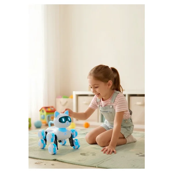 Boratila Toys Akıllı Robot Kedi 360 Derece Dönebilen Çok Fonksiyonlu Uzaktan Kumandalı Oyuncak - Mavi - Görsel 6