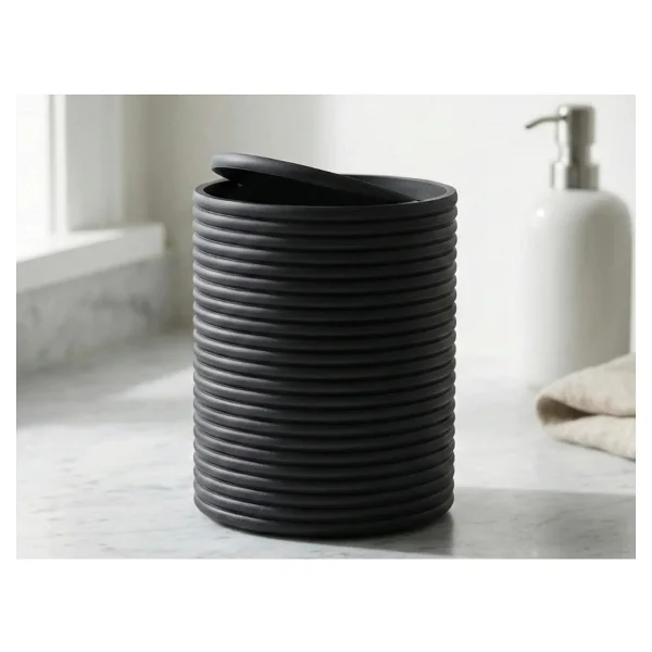 3D Baskı Mini Yivli Çöp Kutusu Sallanır Kapaklı Masaüstü Banyo Makyaj Masası Kovası 12x9 cm Antrasit - Görsel 3