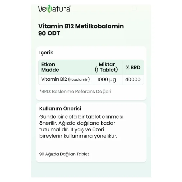 Venatura Metilkobalamin ODT 90 Tablet - Görsel 3