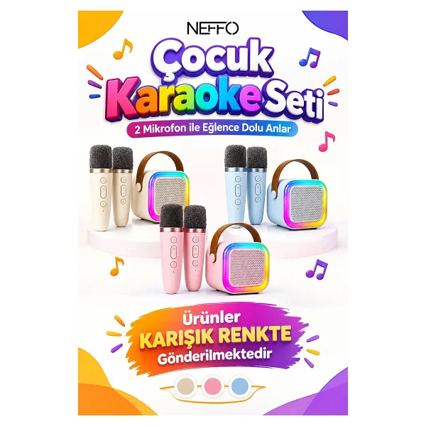 Neffo Bluetooth Karaoke Mikrofon ve Taşınabilir Hoparlör Çok Işlevli Müzik Çalar, Çocuk ve Yetişkin Için - Görsel 7