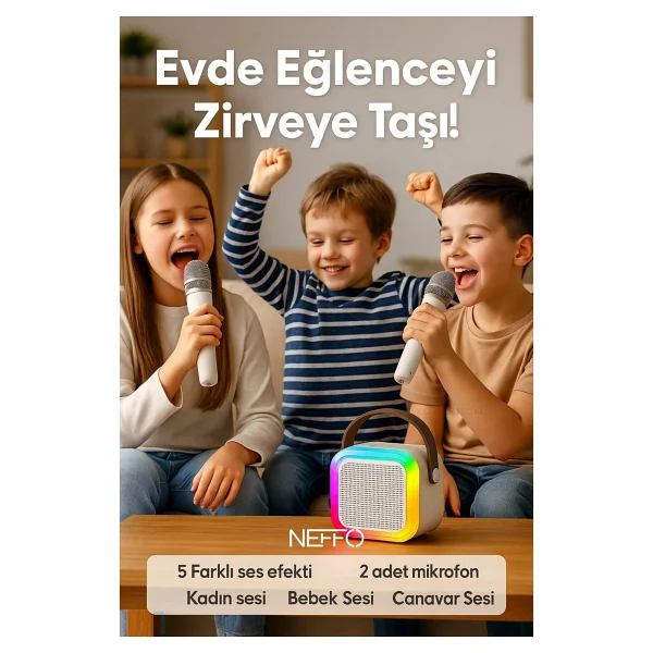 Neffo Bluetooth Karaoke Mikrofon ve Taşınabilir Hoparlör Çok Işlevli Müzik Çalar, Çocuk ve Yetişkin Için - Görsel 2