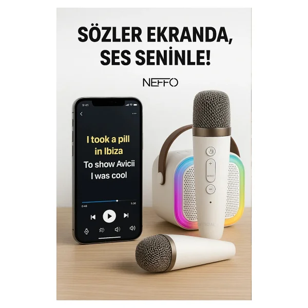 Neffo Bluetooth Karaoke Mikrofon ve Taşınabilir Hoparlör Çok Işlevli Müzik Çalar, Çocuk ve Yetişkin Için - Görsel 3
