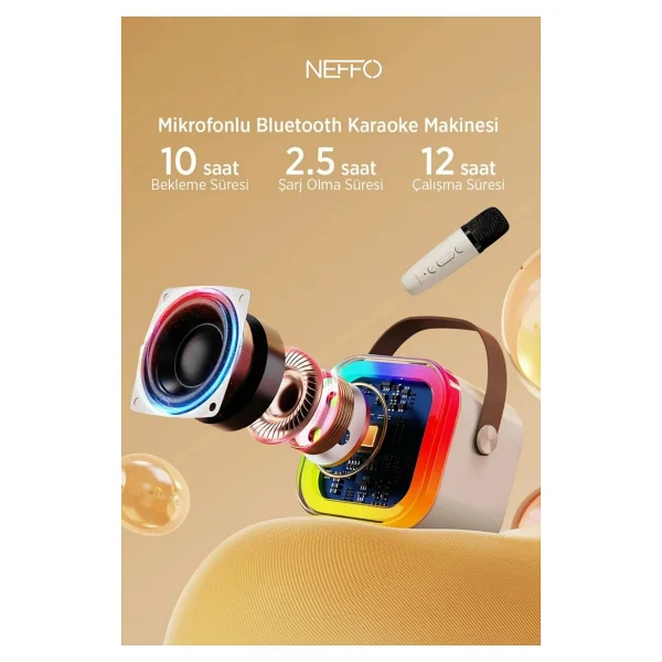 Neffo Bluetooth Karaoke Mikrofon ve Taşınabilir Hoparlör Çok Işlevli Müzik Çalar, Çocuk ve Yetişkin Için - Görsel 5