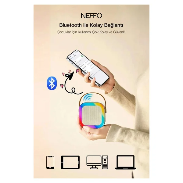Neffo Bluetooth Karaoke Mikrofon ve Taşınabilir Hoparlör Çok Işlevli Müzik Çalar, Çocuk ve Yetişkin Için - Görsel 6