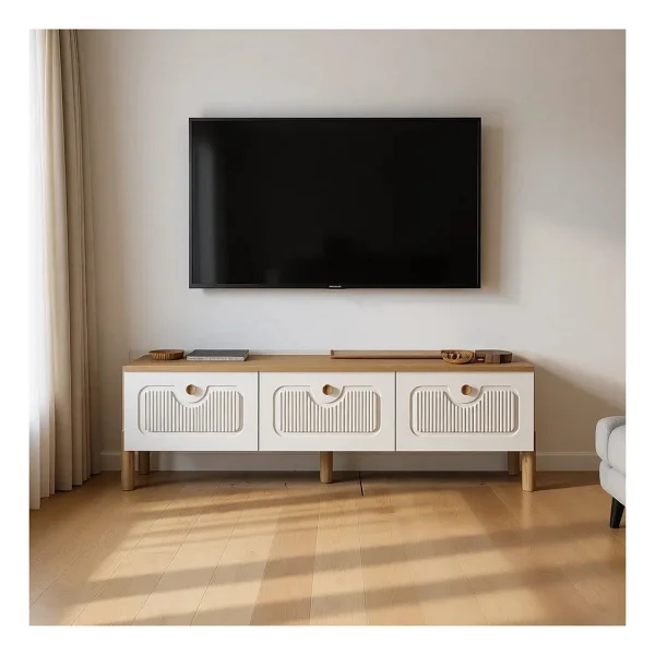 Mezza 4090 Napoli 180 cm (Membran Mdf Kapaklı) Bohem Tv Ünitesi Sepet - Beyaz - Meşe - Beyaz - Görsel 8
