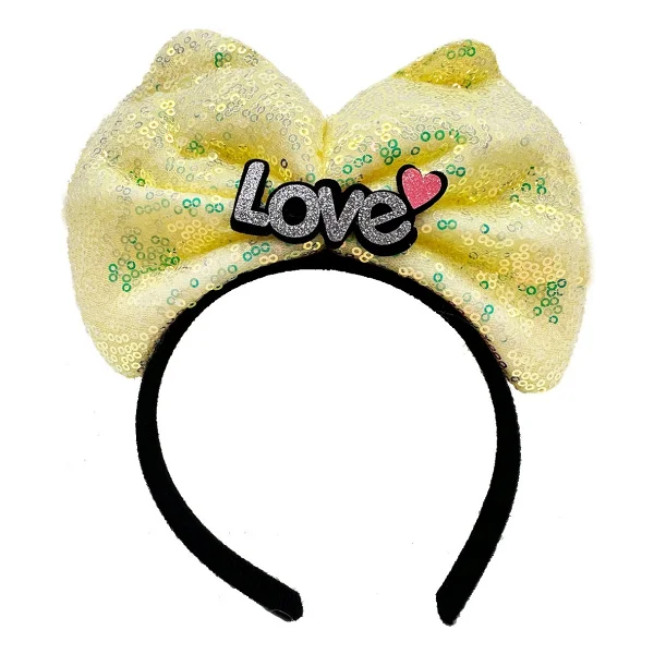 Led Işıklı 3 Farklı Fonksiyonda Yanan Gümüş Love Yazılı Sarı Fiyonk Taç 20x17 Cm - Görsel 4