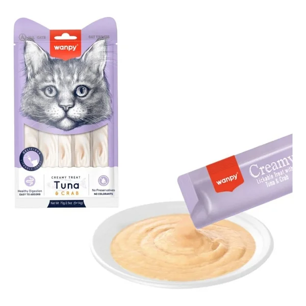 Wanpy Ton Balıklı ve Yengeçli 5x14 gr Krema Kedi Ödül Maması - Görsel 5